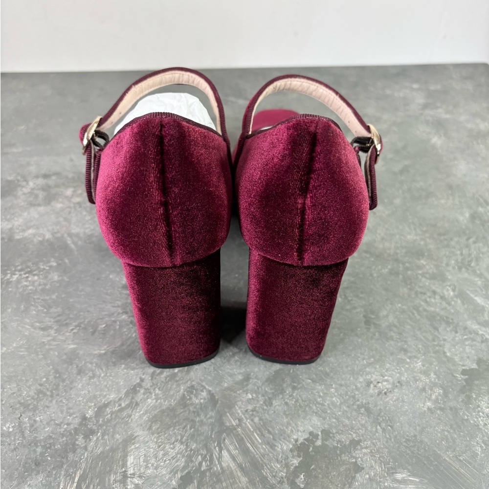 Tuckernuck Oxblood Velvet Julia Heels size 8 burgundy red Mary Jane - Picture 6 of 10